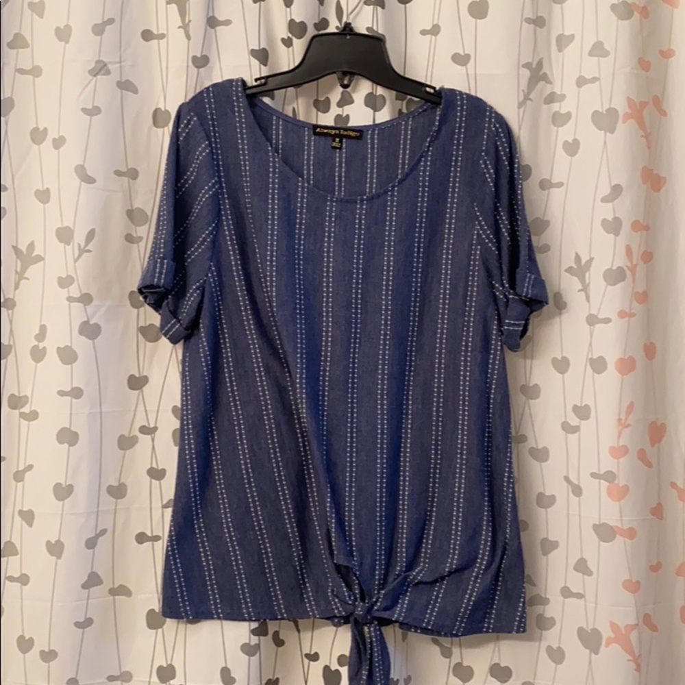 Blue and White Striped Tie Front Shirt